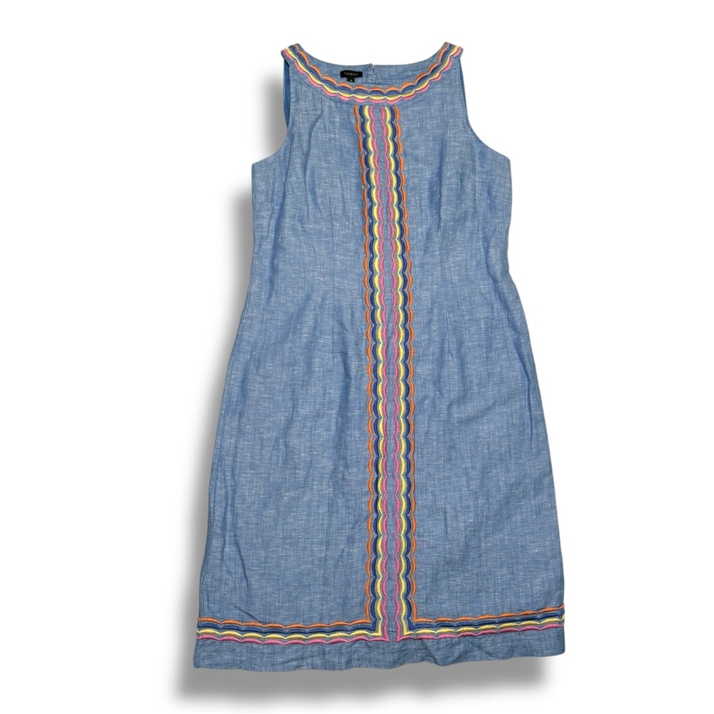 Talbots linen dress boho sleeveless sheath‎ women’s embroidered design 4